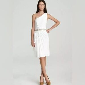 NWOT David Meister One Shoulder Embellished Formal White Dress Size 6